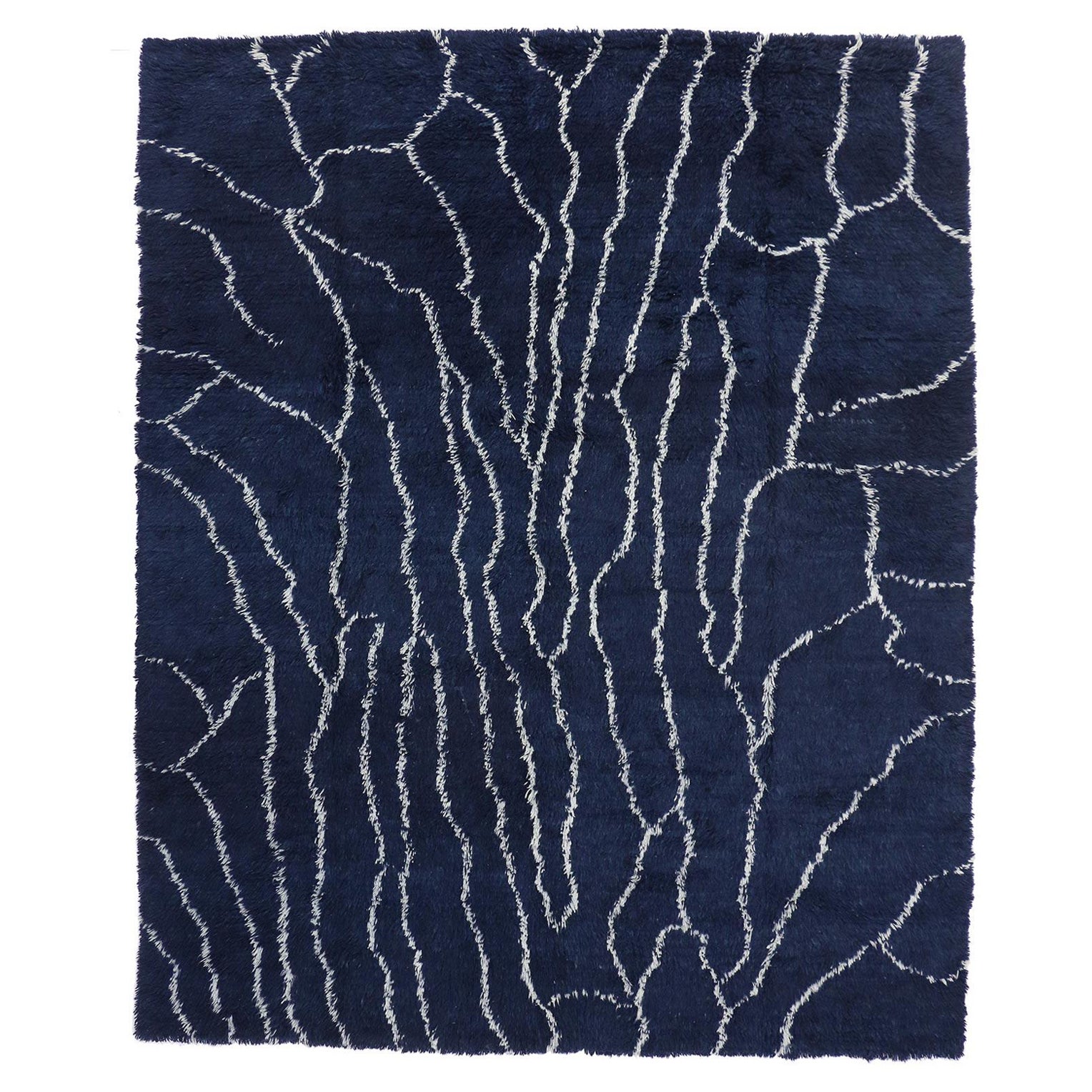 Nueva alfombra marroquí índigo contemporánea de estilo moderno