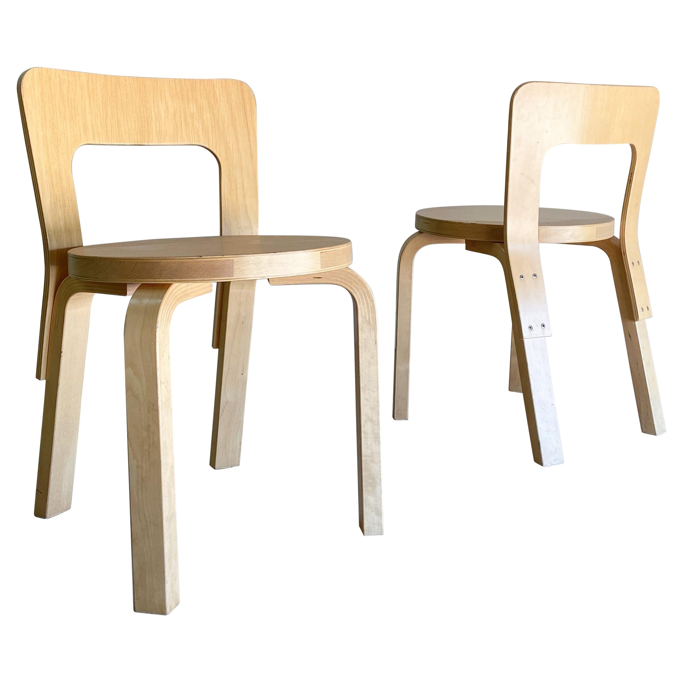 Pair of Alvar Aalto for Artek N65 Bentwood Children's Chairs 