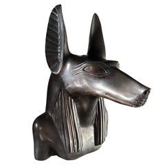 Sculpture vintage du dieu égyptien Anubis en marbre de résine noire, vers 1985