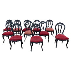 Antique Rare Suite of 9 Napoleon III Period Chairs in Blackened Beech
