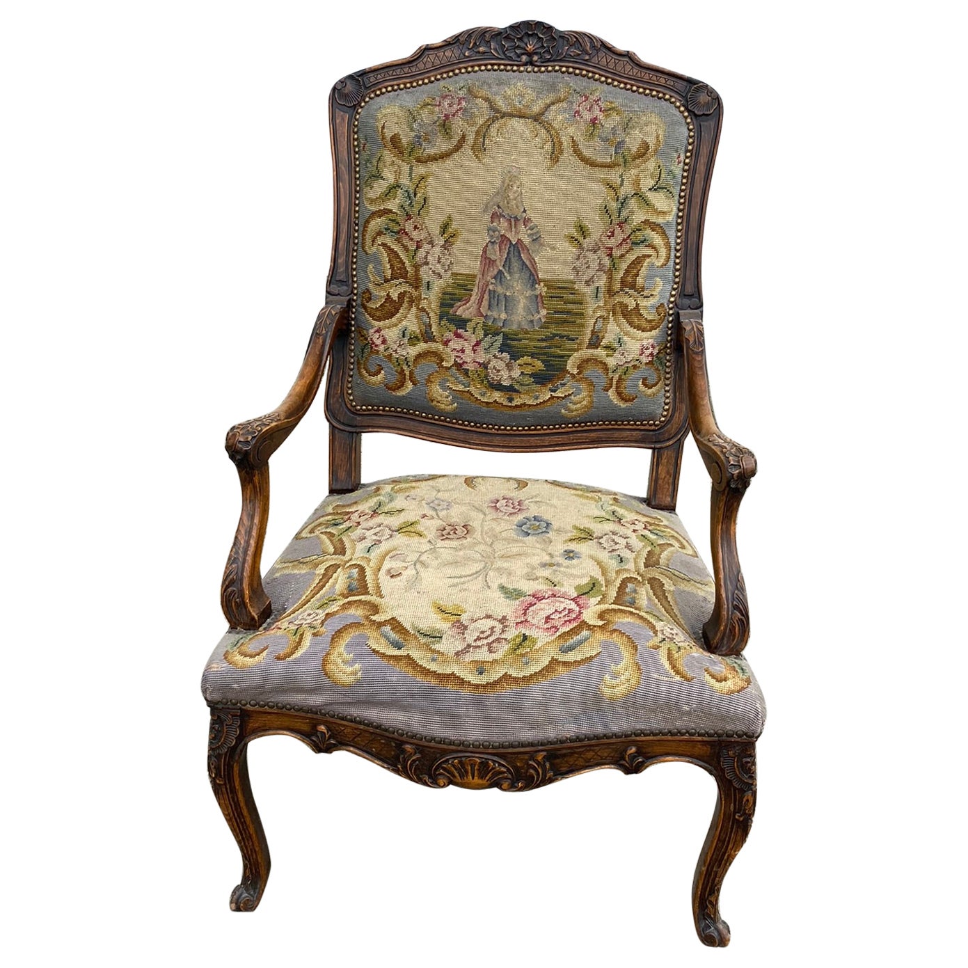 Large Wing Chair in Carved Beech, Louis XV Style, circa 1930 For Sale