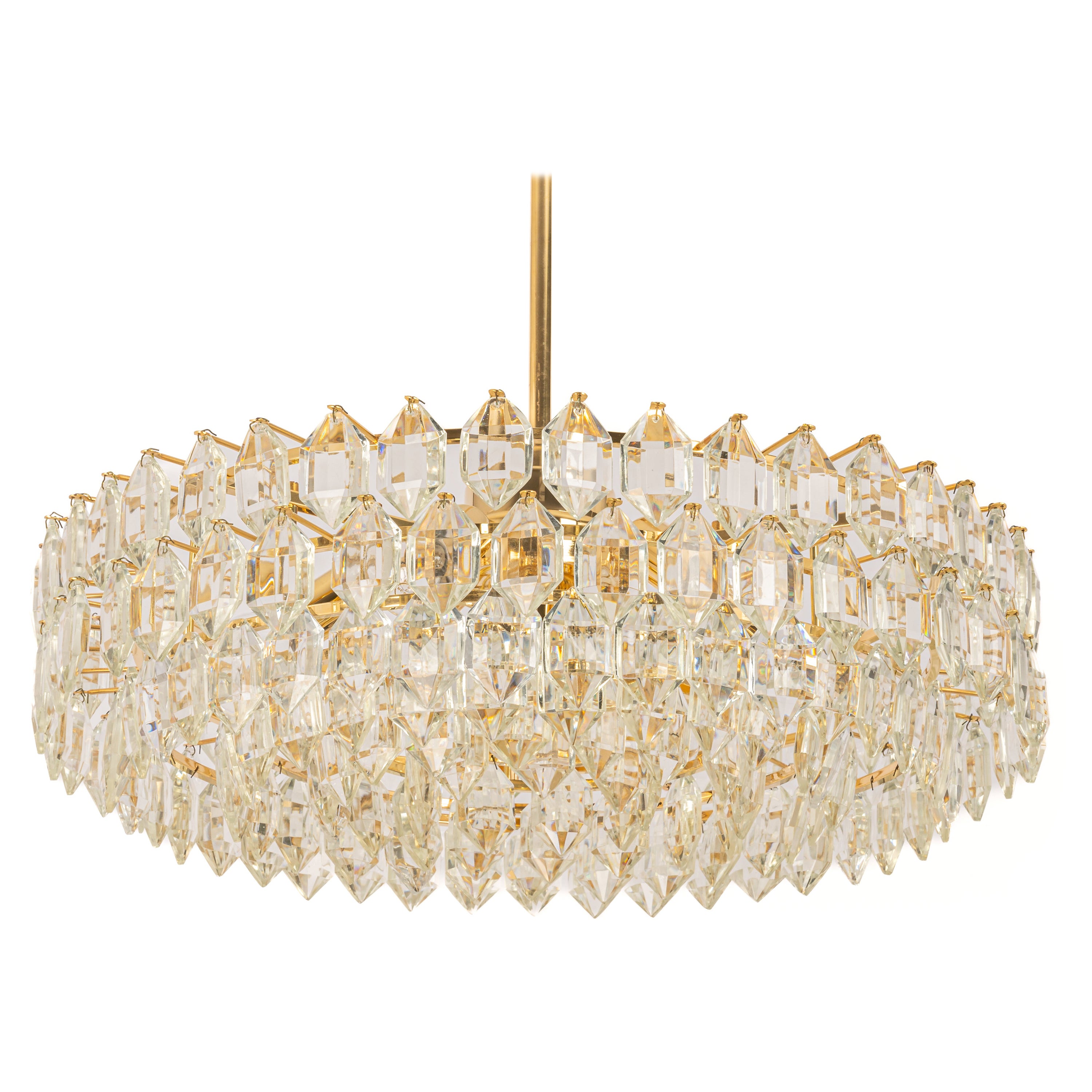 Bakalowits Chandelier Brass and Crystal Glass, Austria, 1960s