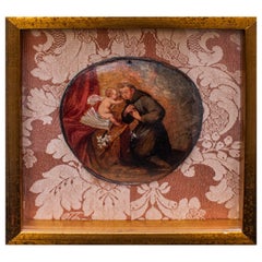 Antique 17th Century Saint Anthony of Padua with Child Jesus Painting Oil on Round Panel