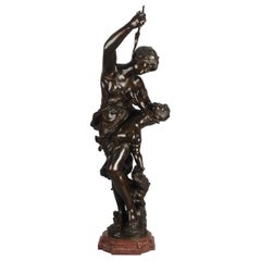 Jugendstil aus Bronze des 19. Jahrhunderts mit dem Titel „Venus & Amor“ von Jean Sul-Abadie