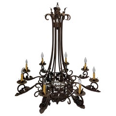 Tiffany & Co., Caldwell Style French Wrought Iron 8-Candle Chandelier