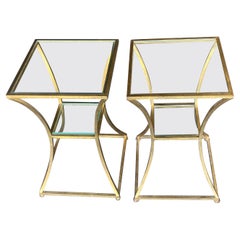 1950/70 Pair of Pedestal Tables in the Style of Roger Thibier in Golden Iron