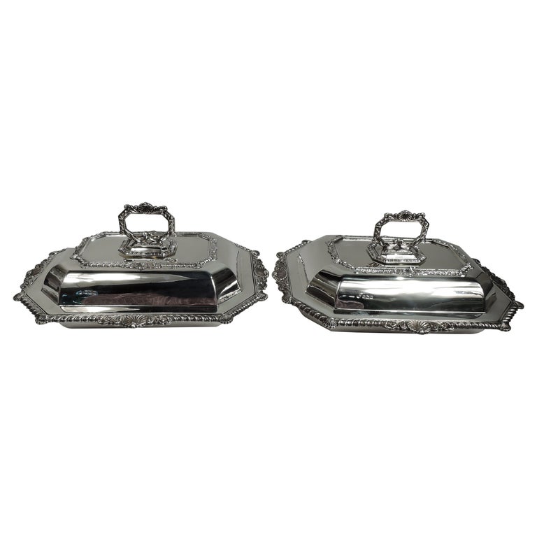 Pair of Antique English Edwardian Covered Serving Dishes For