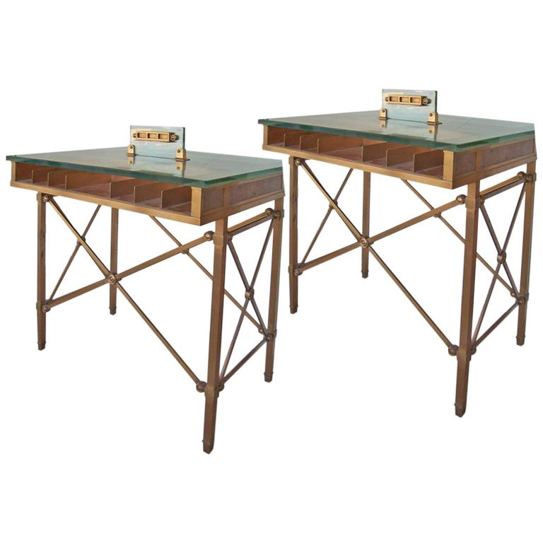 1920's Regency Style Bronze Bank Tables, Pair For Sale