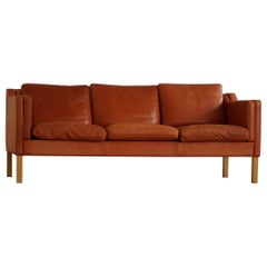Classic Danish Mid Century Three Seater Sofa in Cognac Leather, Made in 1970s