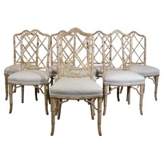 Antique Chippendale Style Faux-Bamboo Dining Chairs Set of 8