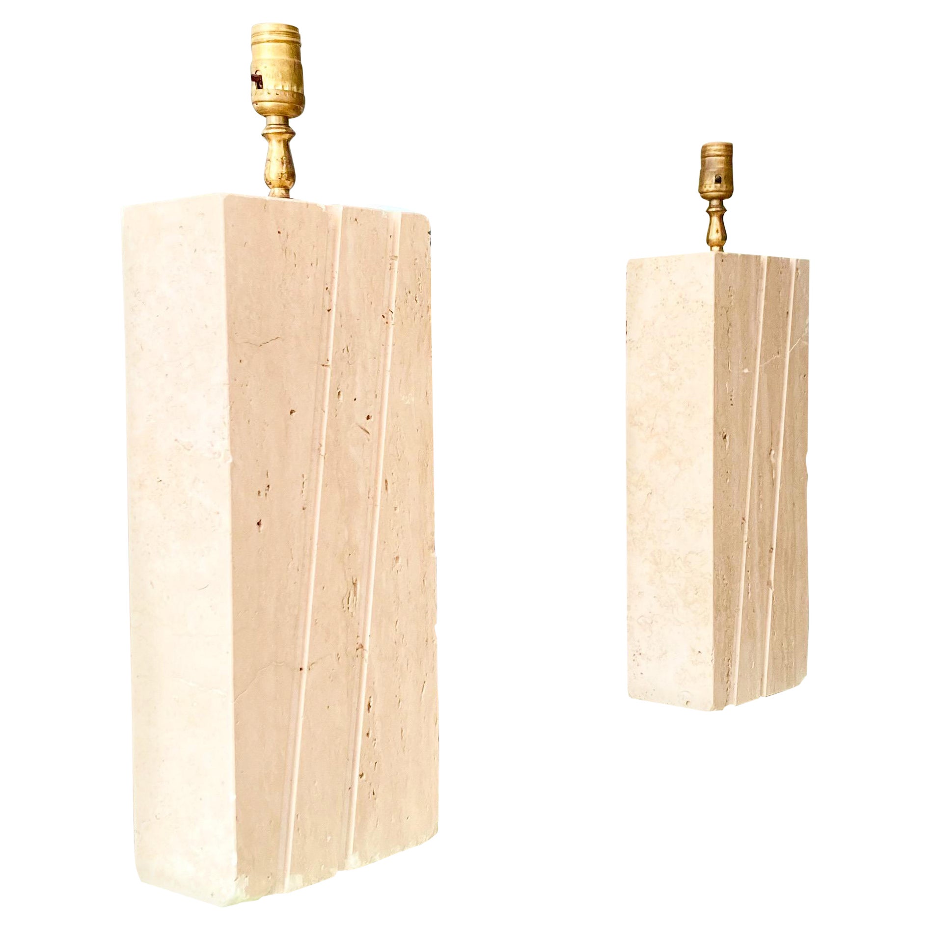 Travertine table lamp bases in the style of Fratelli Mannelli For Sale