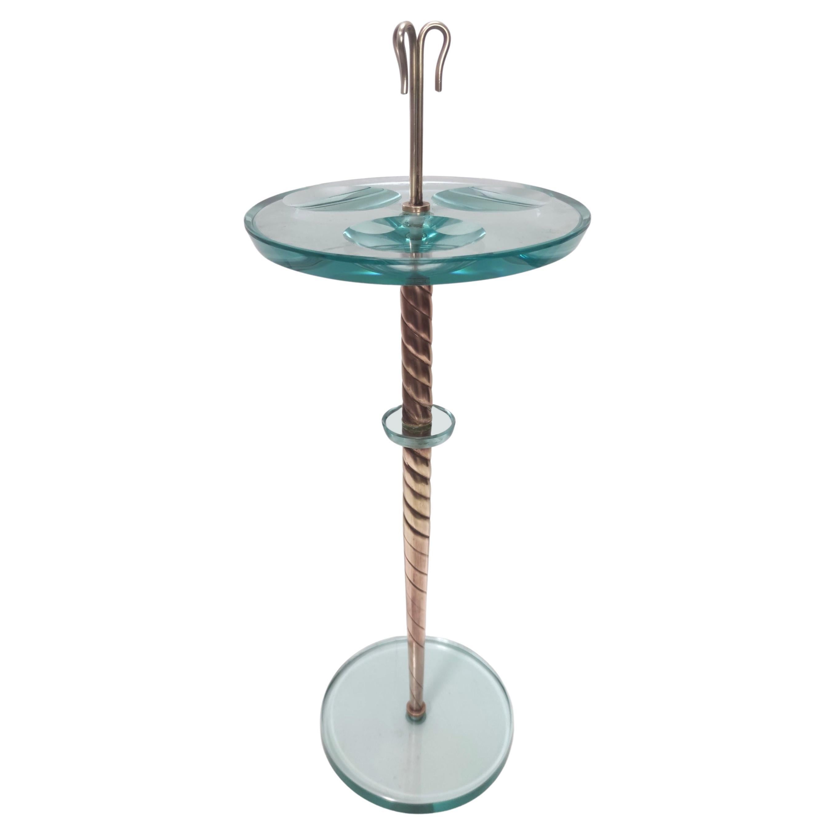 Vintage Beveled Glass and Brass Ashtray Stand Ascribable to Fontana Arte, Italy