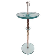 Vintage Beveled Glass and Brass Ashtray Stand Ascribable to Fontana Arte, Italy