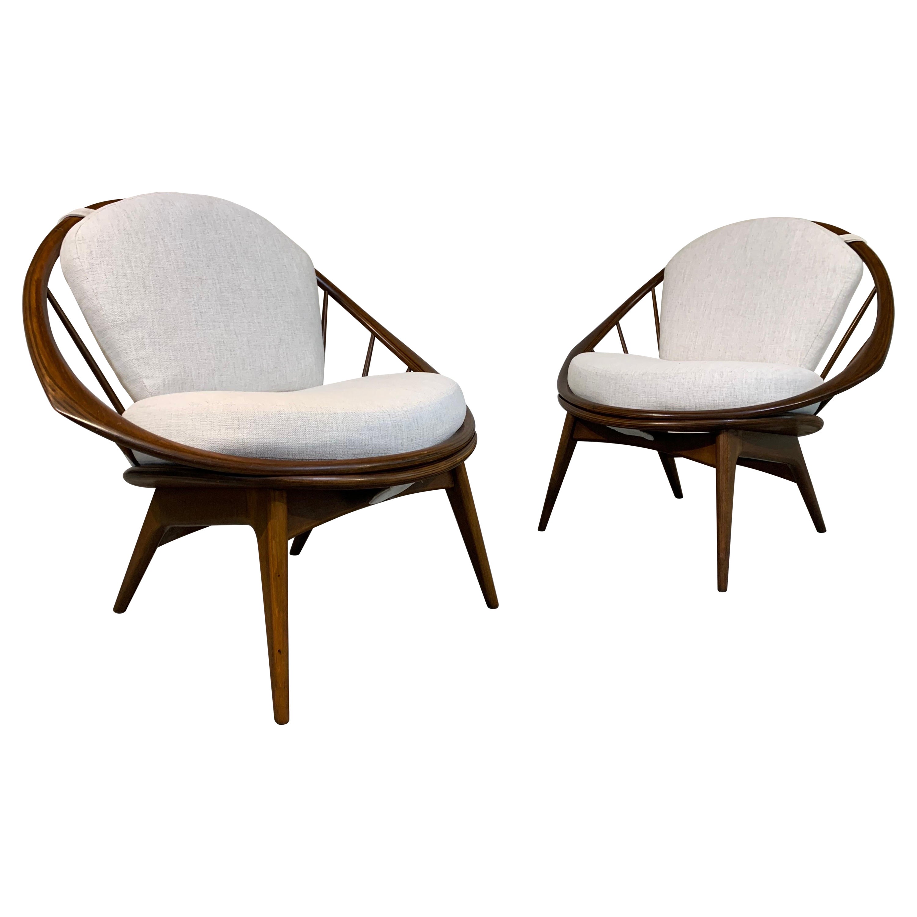Ib Kofod Larsen Danish Modern Beech Wood Hoop Lounge Chairs, Circa 1960 