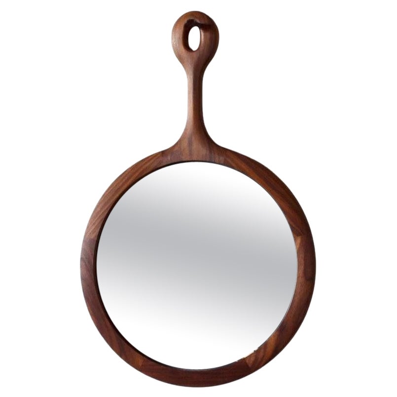 Miroir mural rond moderne Sophia en noyer, moyen en vente