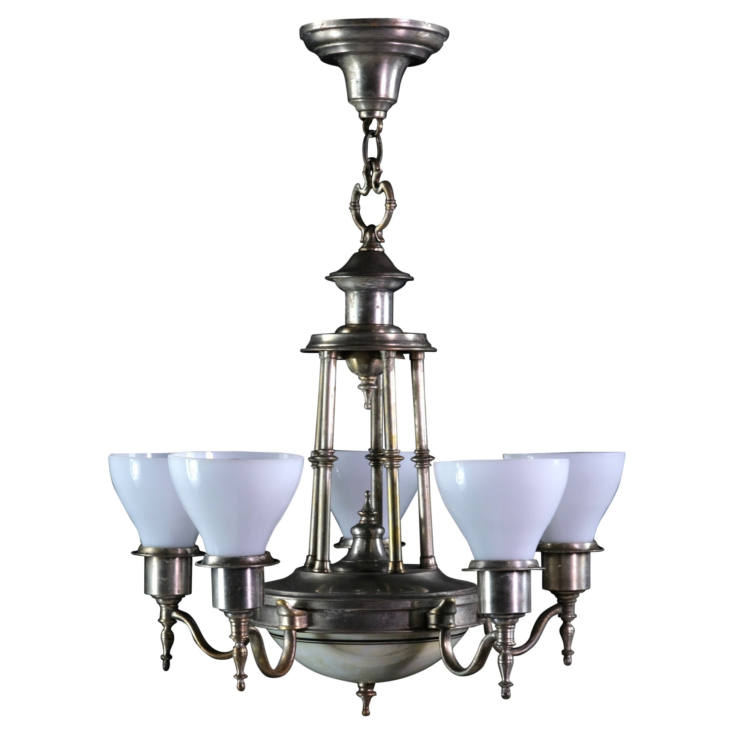 472m Vintage 40's Ceiling Light Lamp Fixture Chandelier 3 Lights beige 1of 2 