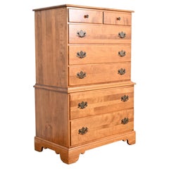 Ethan Allen American Colonial Solid Maple Highboy Dresser, Circa 1970s