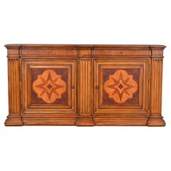 Retro Ethan Allen Neoclassical Walnut Inlaid Marquetry Sideboard or Bar Cabinet