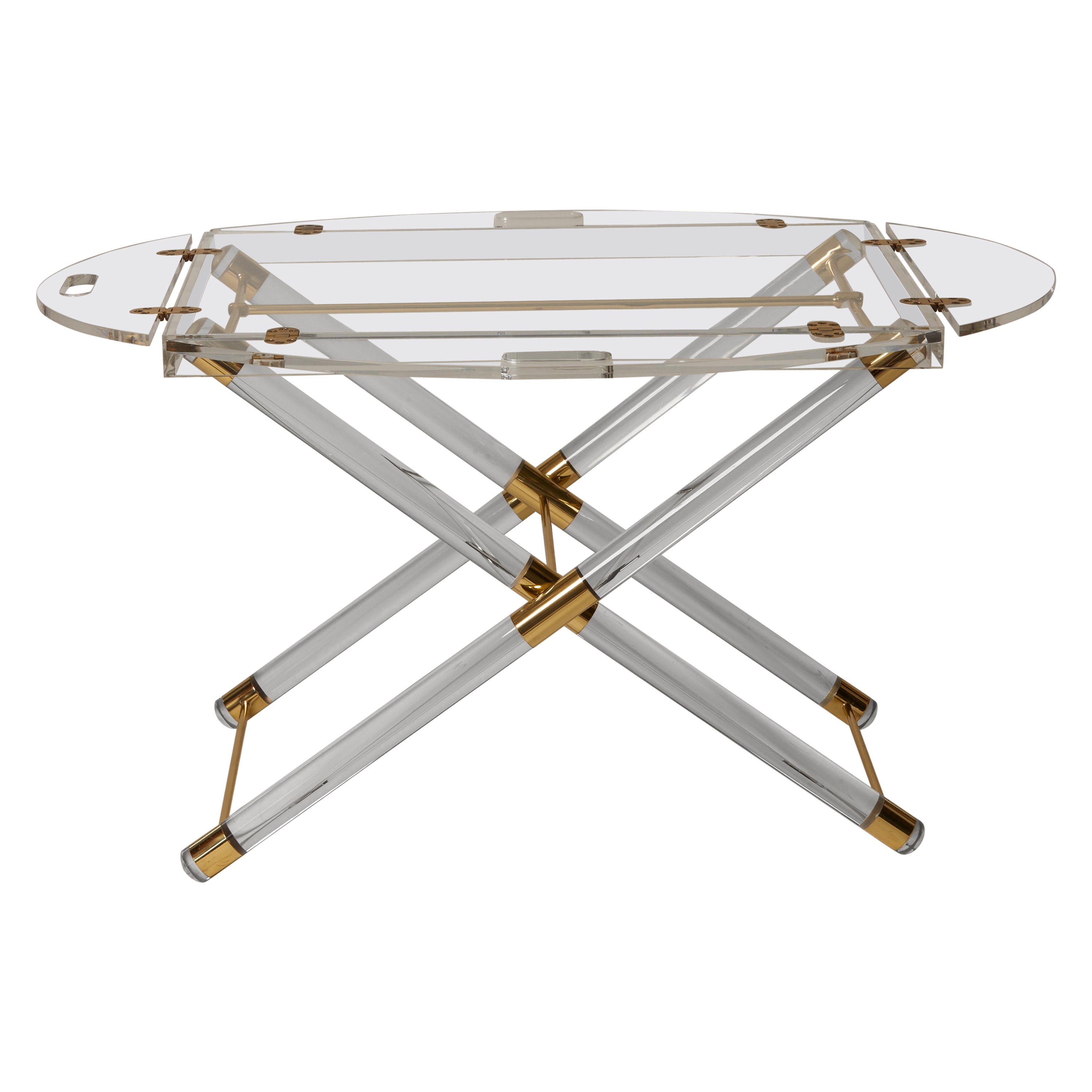 1980s French Lucite & Brass Drinks Stand