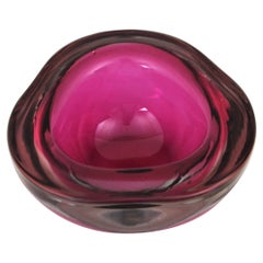Seguso Murano Sommerso Pink Fuchsia Glass Geode Triangle Art Glass Bowl