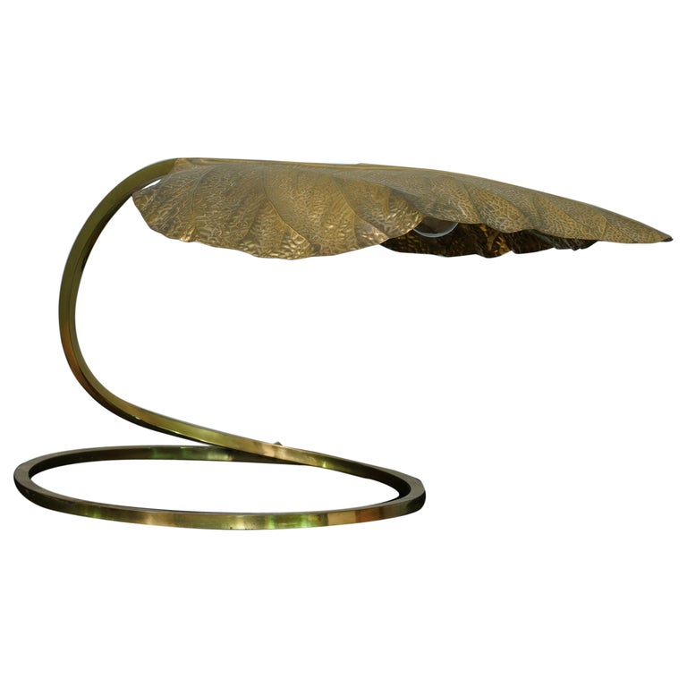 Tommaso Barbi Brass Leaf Table Lamp, 1970 For Sale