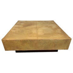 Sarreid Brass Cube Coffee Table Floating on Plinth Base Manner of Milo Baughman