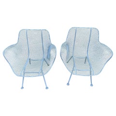 Pair of Powder Blue Sculptura Chairs and Rare Small Cube Side Table