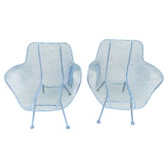 Retro Pair of Powder Blue Sculptura Chairs and Rare Small Cube Side Table