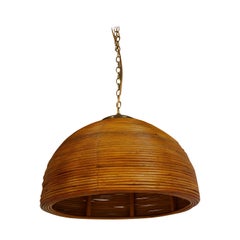 Vintage Italian Modernist Bamboo and Brass Chandelier/Pendant, Italy 1970's