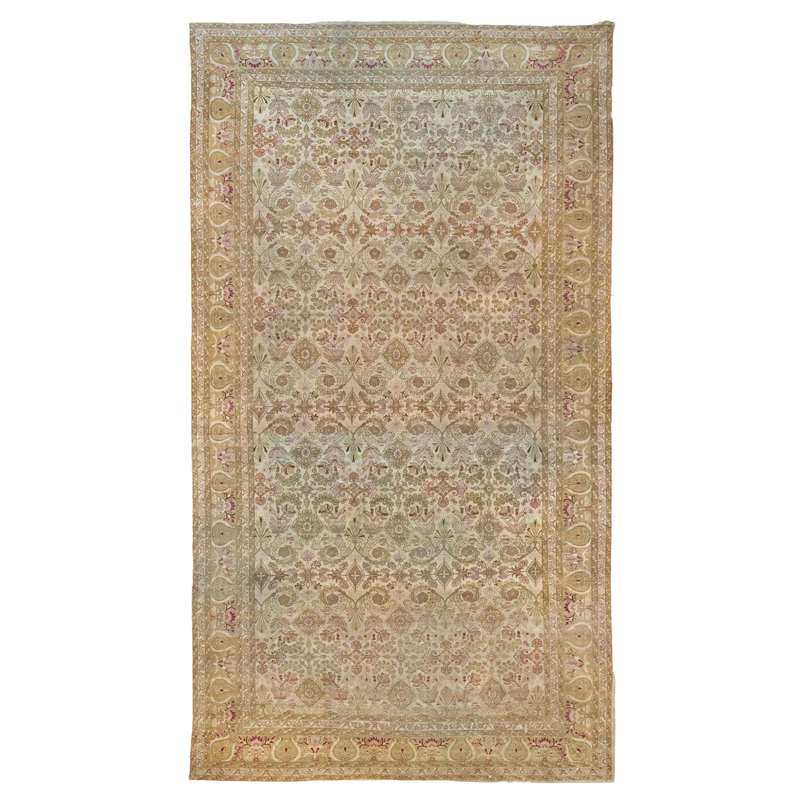 Handwoven Ivory Agra Rug from the Late 19th Century