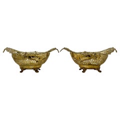 Paire d'anciennes lampes anglaises « Elkington & Co » anglaises Paniers ajourés en argent doré, vers 1890