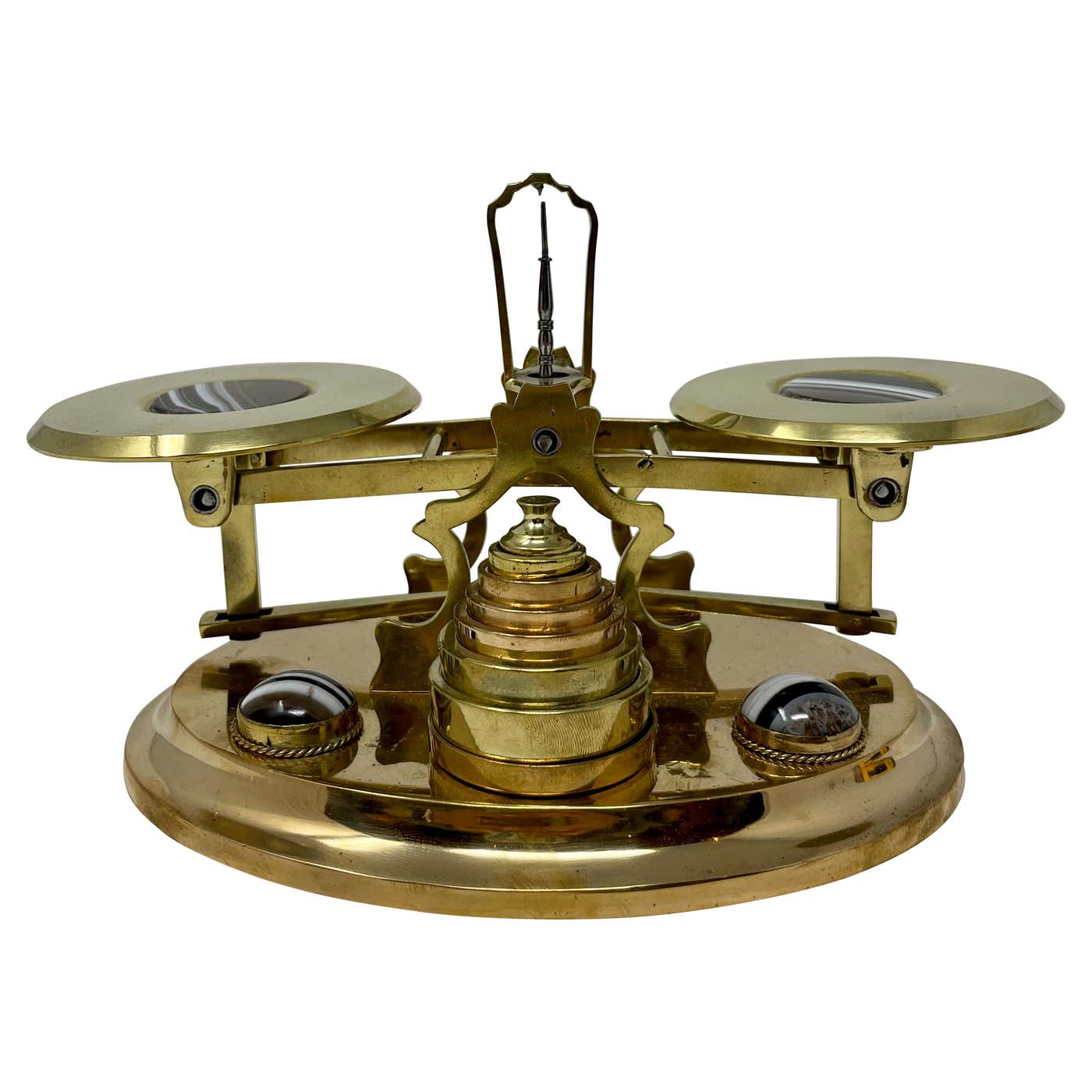 Antique Victorian Brass and Scottish Agate Postal Scale and Weights ...