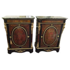 Near Pair of 19th Century French Boulle and Gilt Bronze Marble Top Cabinets