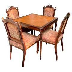 Used 19th Century Set of 4 French Louis XVI Carved Walnut Chairs and Game Table