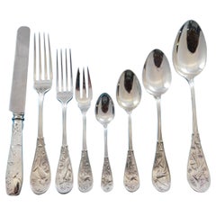 Japanese by Tiffany Co Sterling Silver Flatware Set Service 68 pcs Audubon Birds