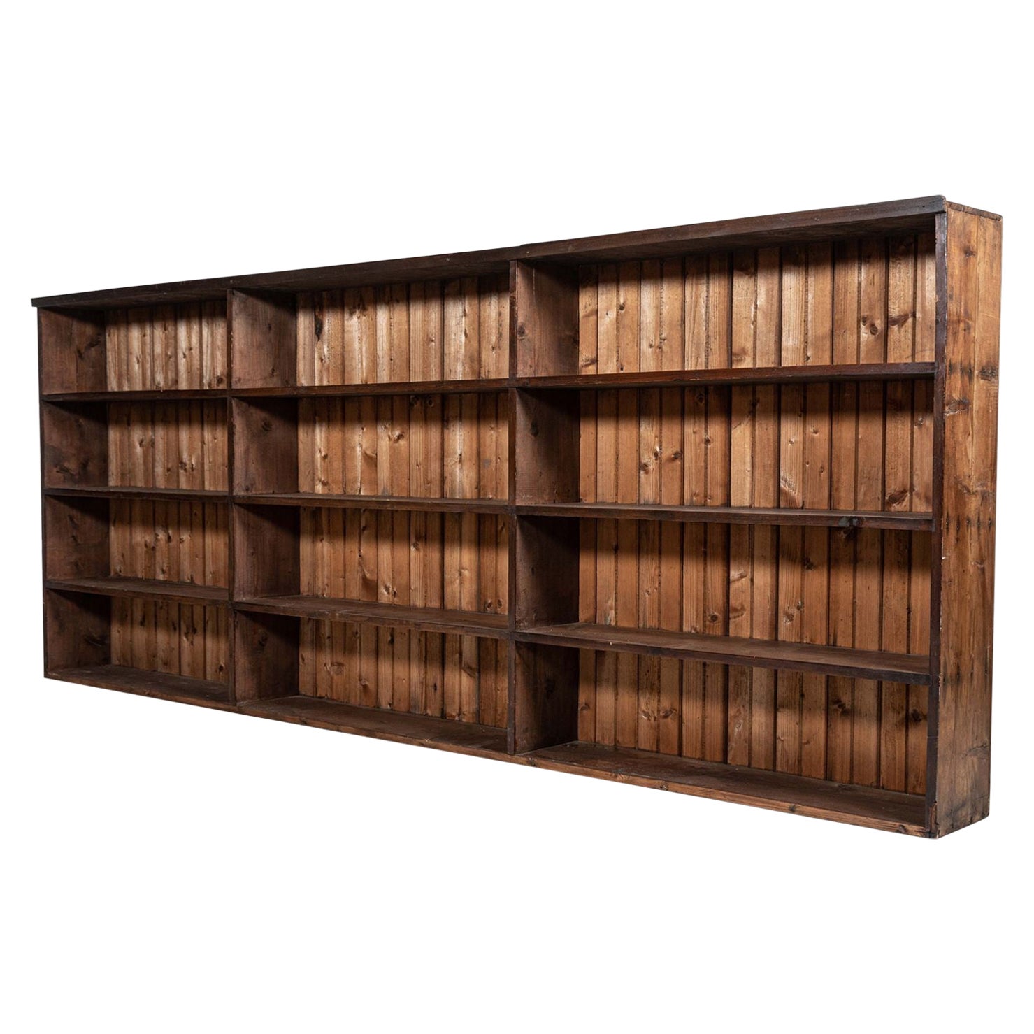 Monumental English 19th C Ironmongers Pine Bookcase Cabinet For Sale