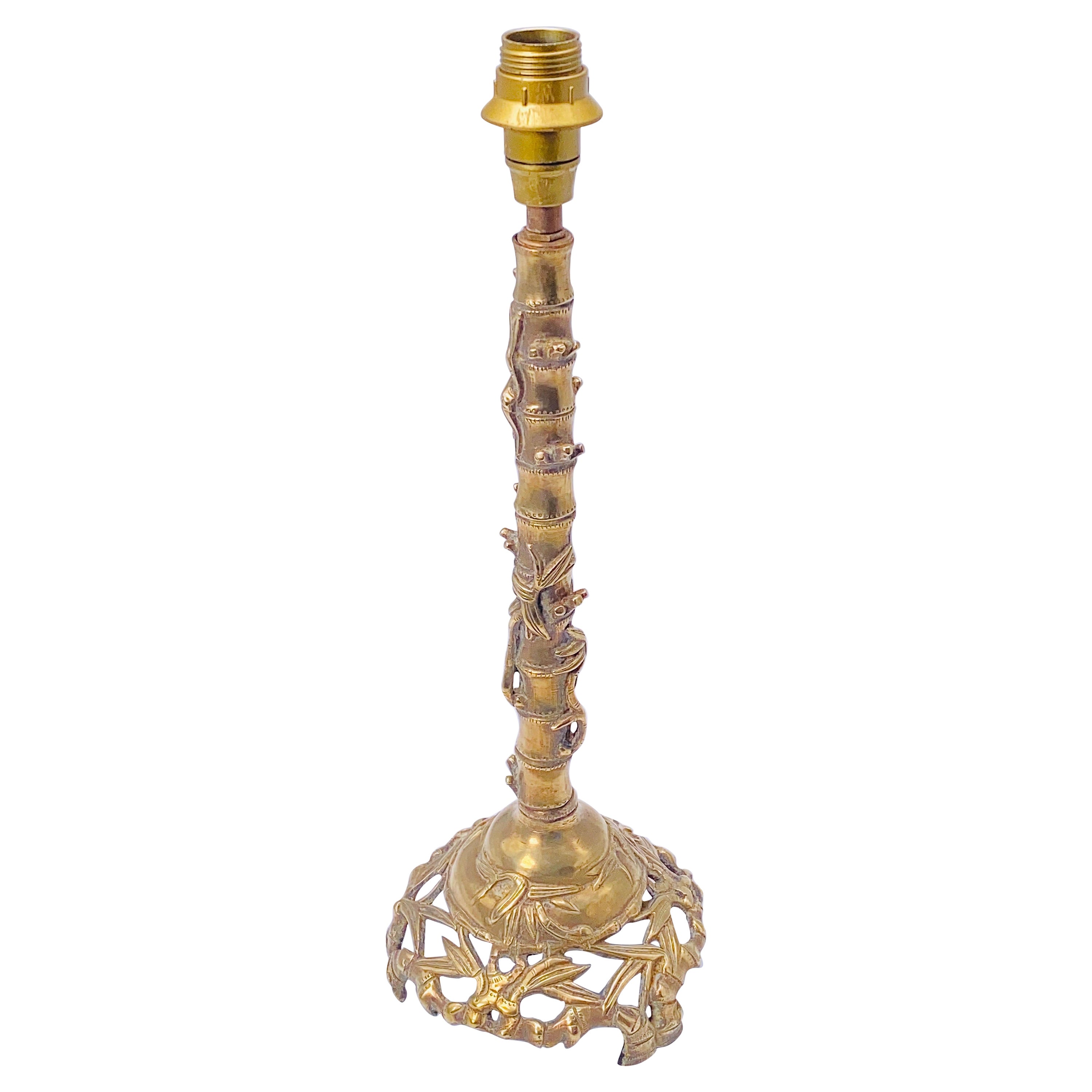 Chinoiserie Asian Lamp in Brass and Gold-Coloured, Faux  Bamboo, France, circa 1940 For Sale