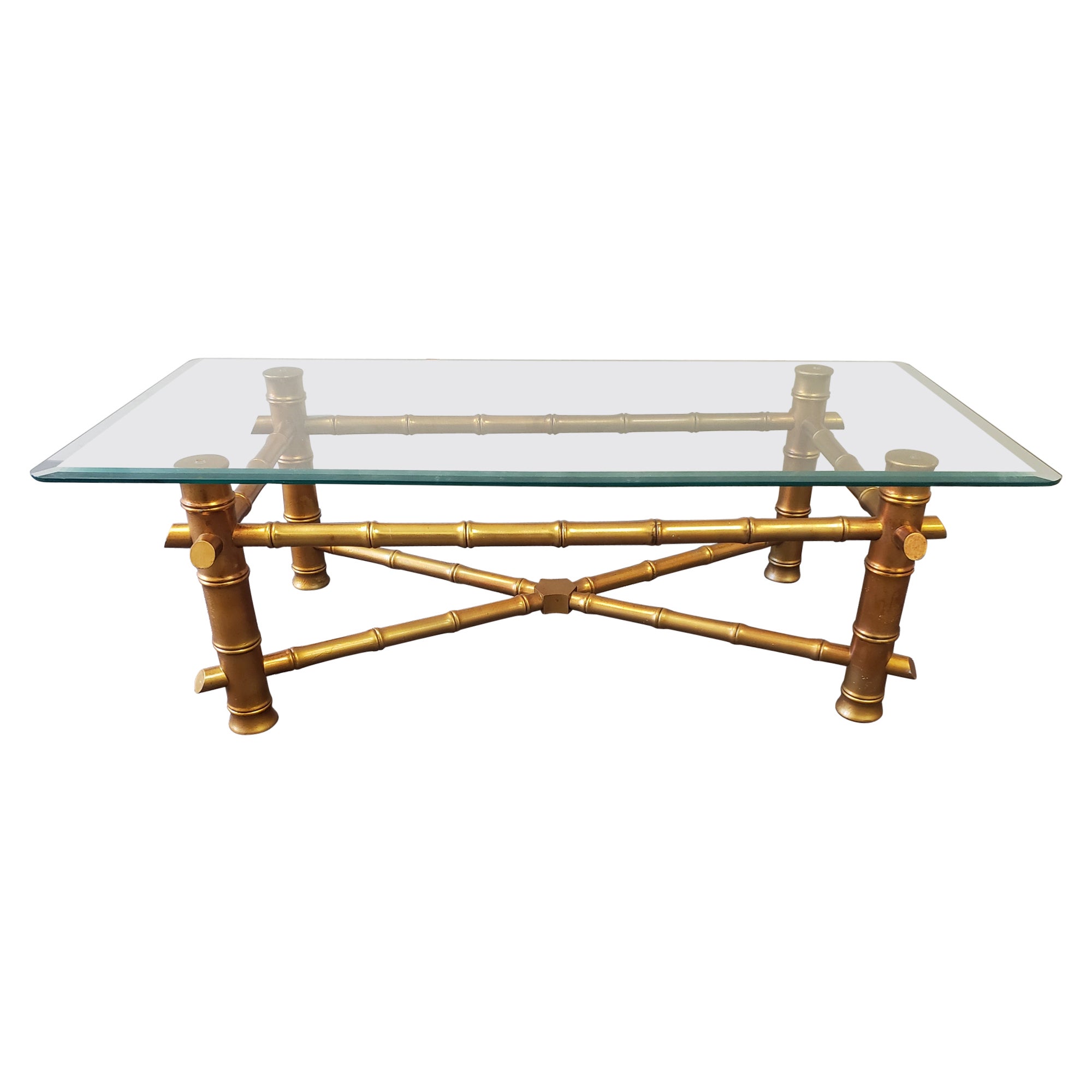 Faux Bamboo Giltwood Beveled Glass Top Cocktail Table Coffee Table