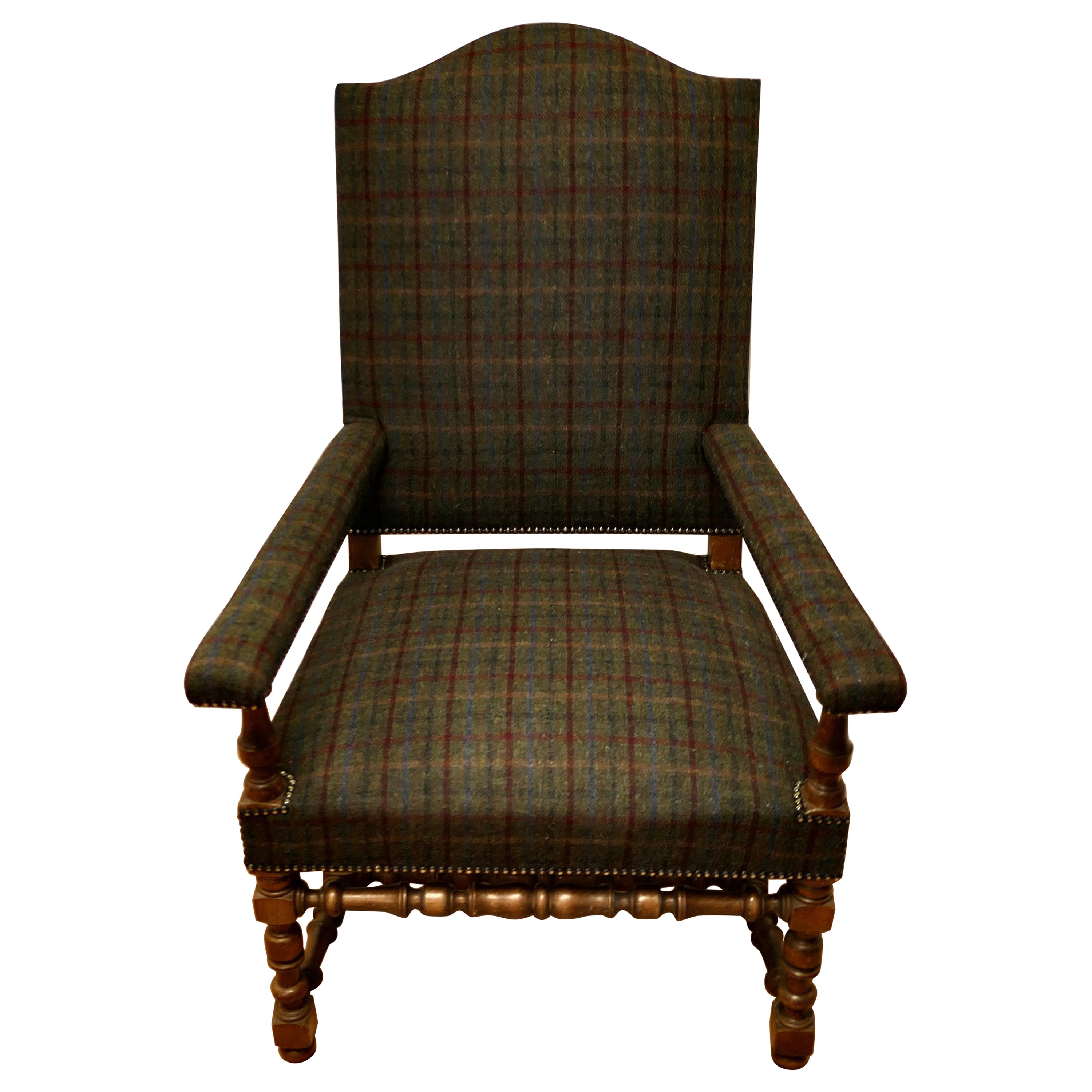 Arts and Crafts Golden Oak Library Chair, Throne Chair For Sale