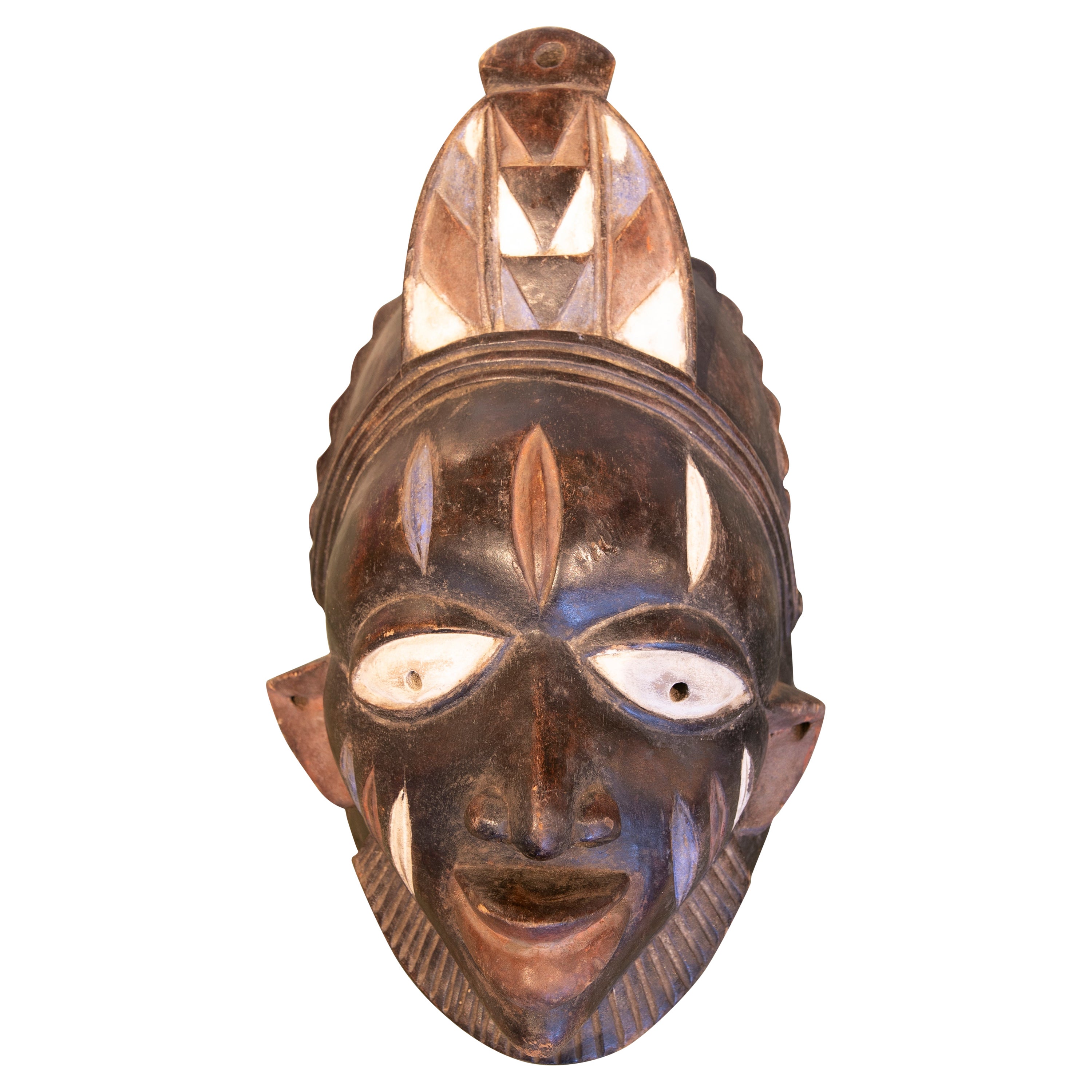 Ethnic 1990s African Hand Carved Wooden 2-Tone Ceremonial Tribal Mask ...