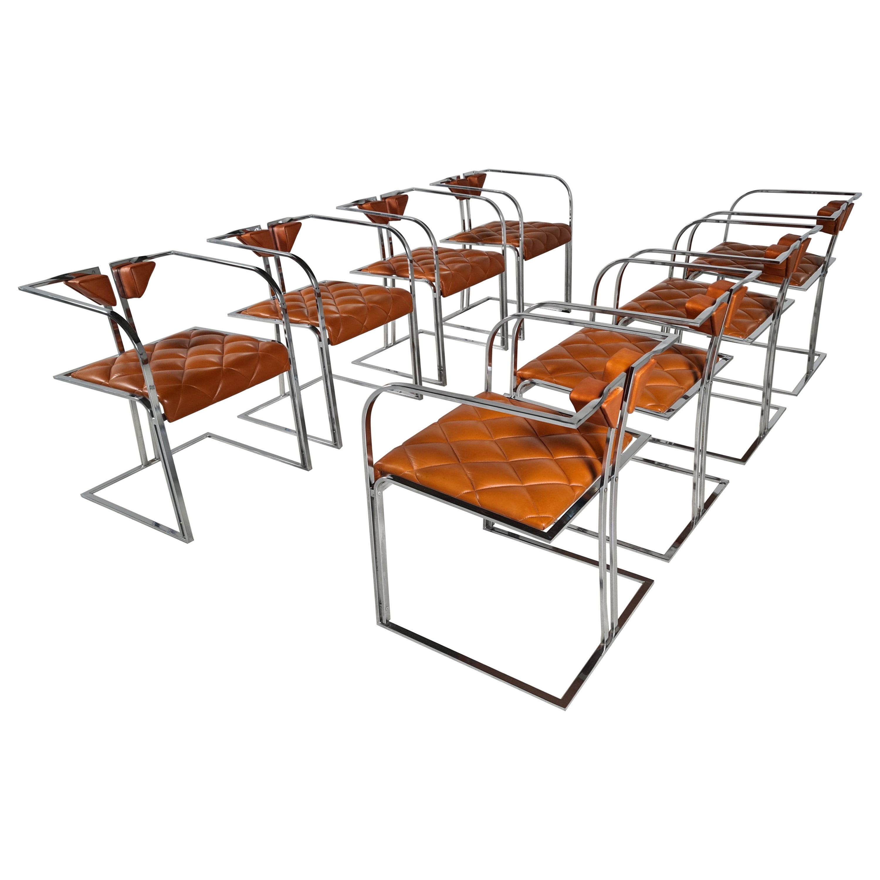 Set of Six Vintage Grey Leather and Chrome Italian Dining Chairs at 1stDibs