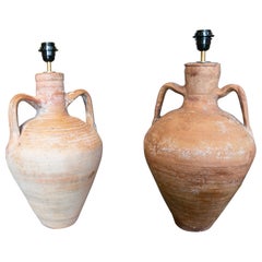 1970s Spanish Pair of Lamps Made from Antique Amphorae