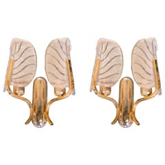 Vintage 1970s Pair of Italian Metal Sconces with Murano Cristal