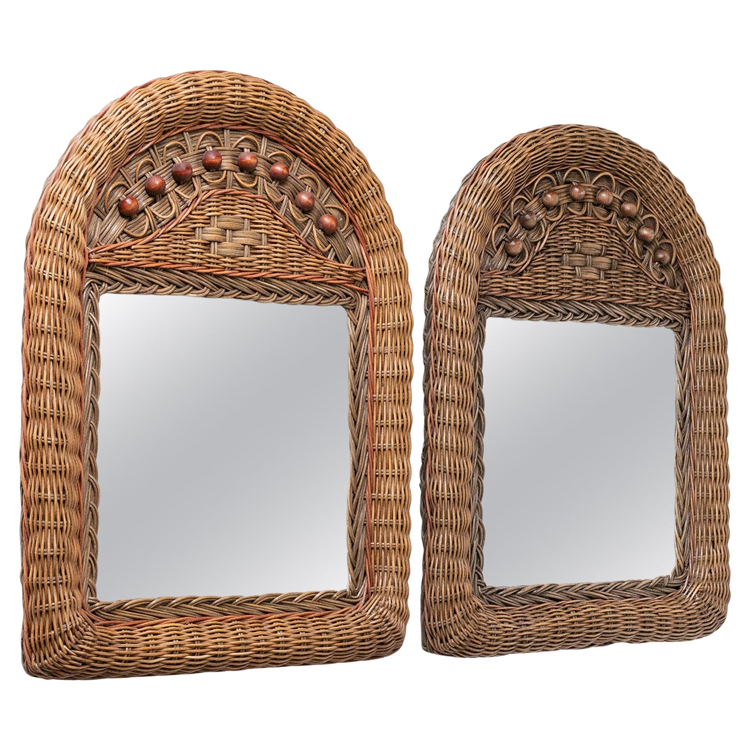 Pair of French Wicker Mirrors, circa 1970 For Sale