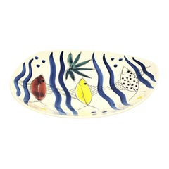 Vintage Lovely Ceramic Dish with Fishes by Inger Waage, Stavangerflint Norway, 1950s