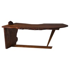 Elm Wooden Live Edge Free Form Desk, France 1970s