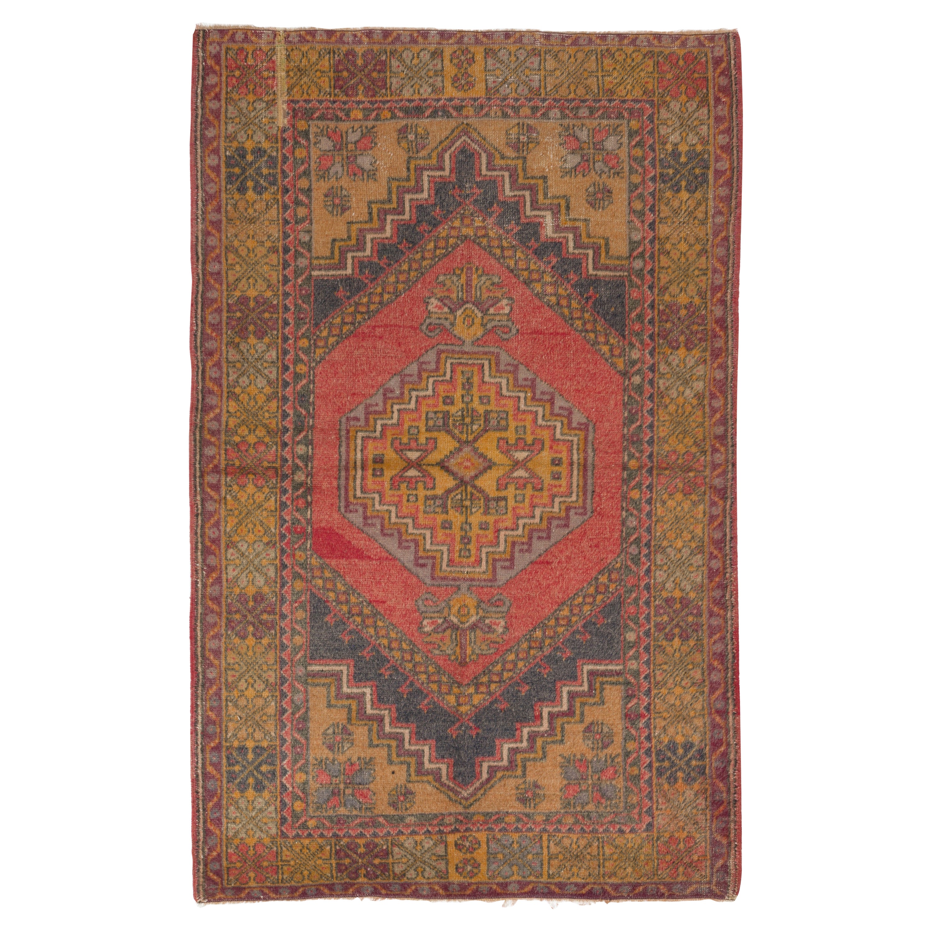 3.8x5.8 Ft Vintage Hand-Knotted Turkish Wool Rug, Authentic 1950s Floor Covering For Sale