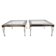 Vintage Lucite and Brass Side Tables, 1980s