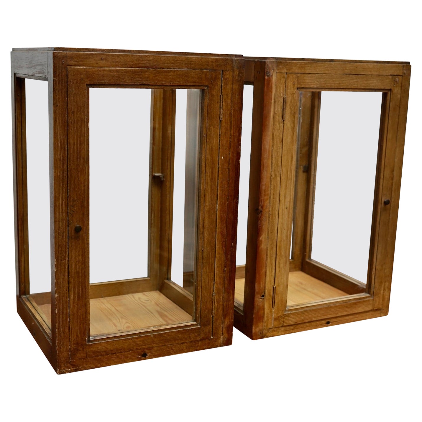 Dutch Pine Pair of Faux Oak Paint Vitrines, Early 20th Century