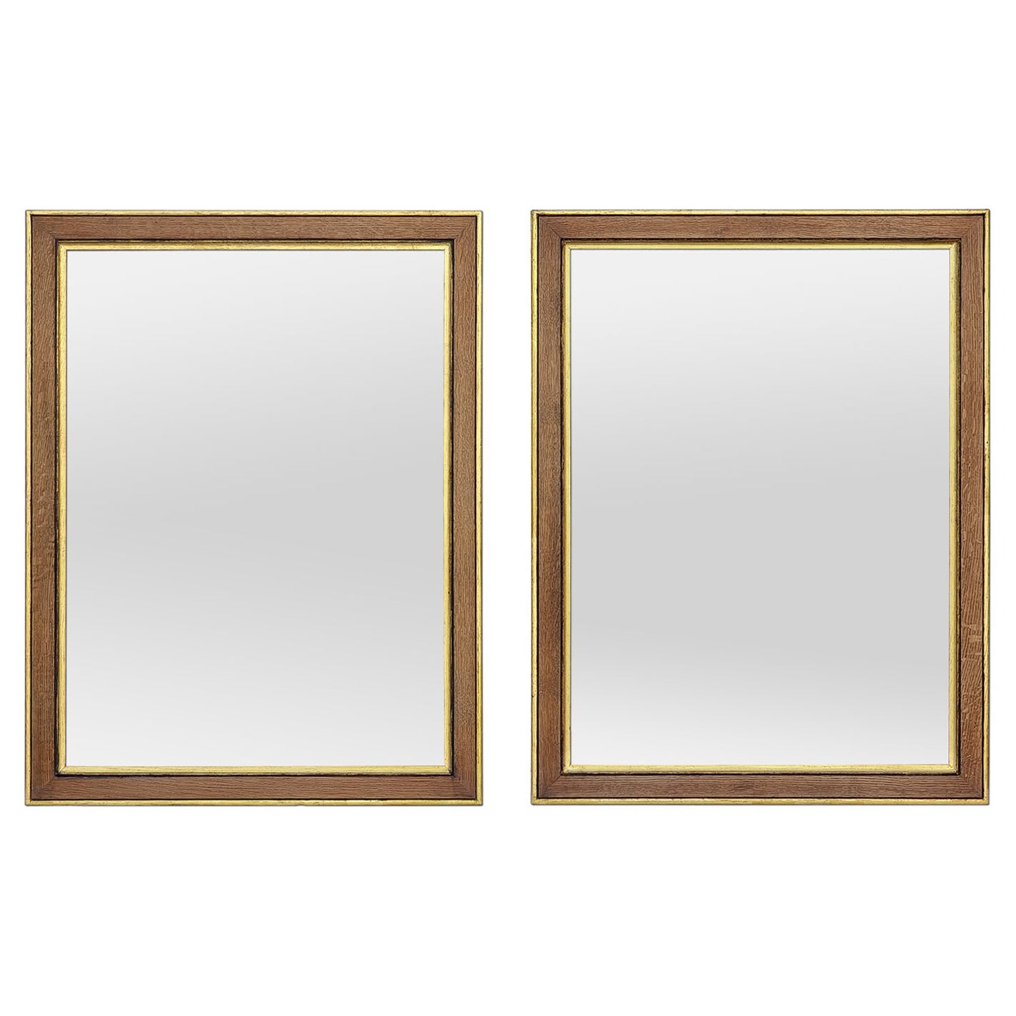 Pair of Large Oak Wood Mirrors with Gilded Fillets, circa 1890